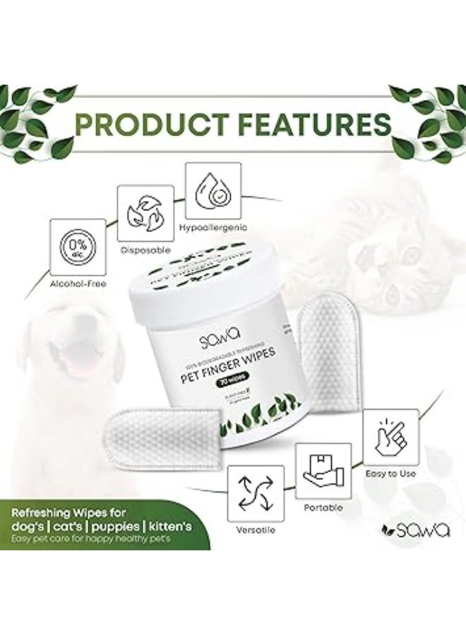 Ear Cleaning Wipes for Dogs & Cats, Remove Bad Breath by Removing Plaque and Tartar Buildup No-Rinse Dog Finger Toothbrush, Disposable Gentle Cleaning & Gum Care Pet Wipes (70 Pcs) - Image 2